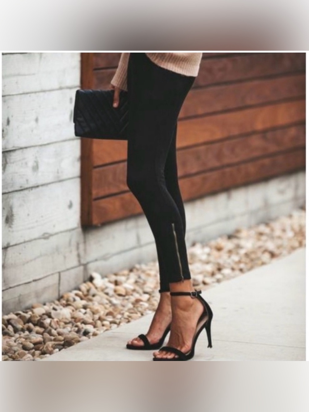 NWT Express Black Faux Suede High Waisted Ankle Zip Leggings Size Large